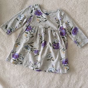 Old Navy Light Grey and Purple Floral Long Sleeve Dress. Size 3-6M